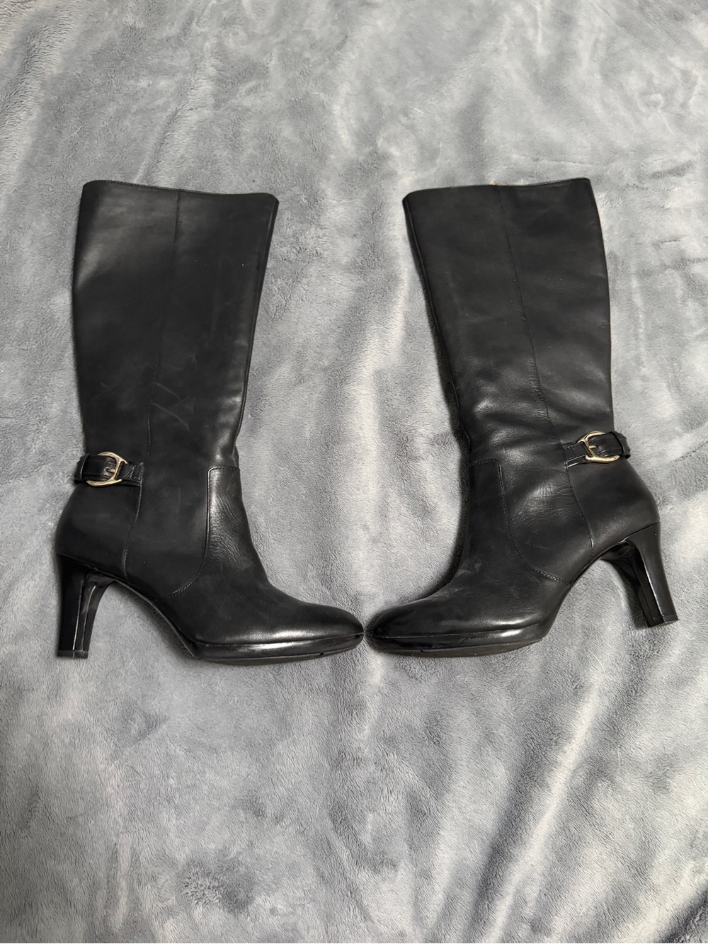 Black Anne Klein Leather Mid-Calf Women's Heeled Boots - only worn once